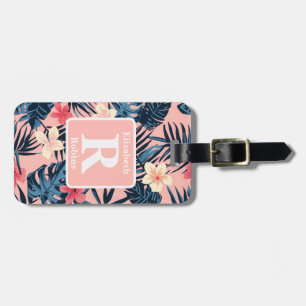 Tropenrosa Hibiskus personalisiert Monogramm Gepäckanhänger