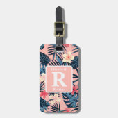 Tropenrosa Hibiskus personalisiert Monogramm Gepäckanhänger (Vorderseite vertikal)