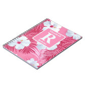 Tropenrosa Hibiskus personalisiert Monogramm Notizblock (Linke Seite)