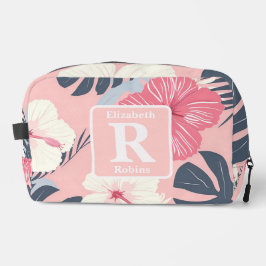 Tropenrosa Hibiskus personalisiert Monogramm Waschbeutel