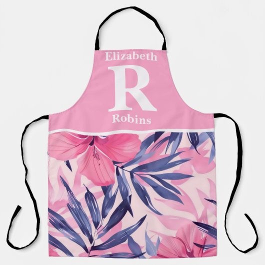 Tropenrosa Hibiskus personalisiert Schürze (Vorderseite)
