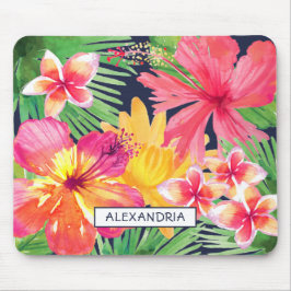 Tropenrosa Hibiskus Plumeria Navy Custom Mousepad
