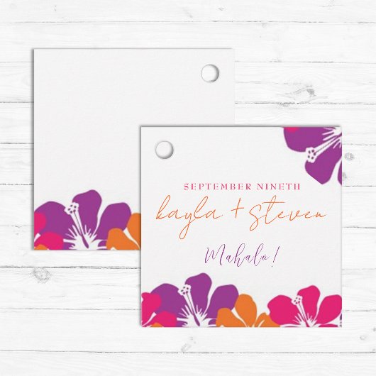 Tropenrosa Orangefarbener Lila Hibiskus Platz Geschenkanhänger