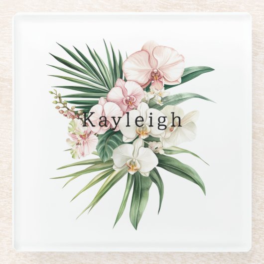 Tropenrosa Orchid-Blume Glasuntersetzer (Vorderseite)