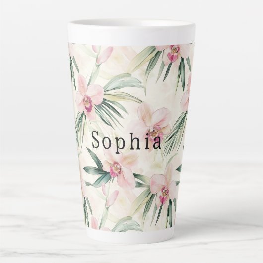 Tropenrosa Orchid Floral Geburtstag Milchtasse (Vorderseite)