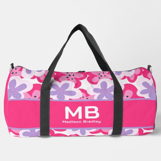 Tropenrosa Personalisierter Name der Monogramm Duffle Bag (Vorderseite)