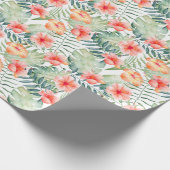 Tropenrosa Pfirsichpfirsiche Hibiskus Floral Geschenkpapier (Ecke)