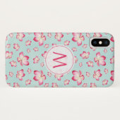 Tropenrosa Plumeria Wasserfarbenmonogramm Case-Mate iPhone Hülle (Rückseite (Horizontal))