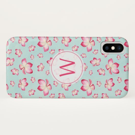Tropenrosa Plumeria Wasserfarbenmonogramm Case-Mate iPhone Hülle (Rückseite (Horizontal))