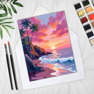 Tropenrosa Sonnenuntergang Wasserfarbenkarte