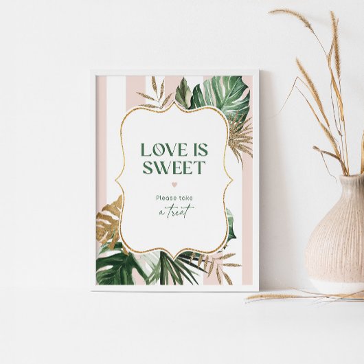 Tropenrosa Streifen Liebe ist süß nehmen Sie eine Poster