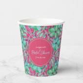 Tropenrosa und grünes Brautparty Pappbecher (Vorderseite)