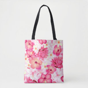 Tropenrosa und weiße Blume Tasche
