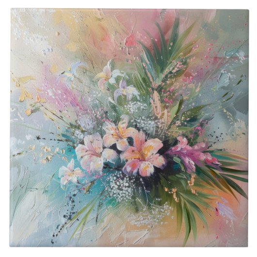 Tropenrosa Weiße Blume Fliese (Vorderseite)