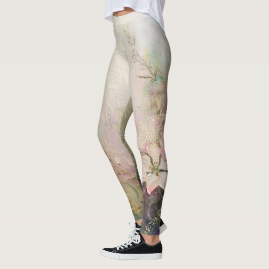Tropenrosa Weiße Blüte Leggings (Links)
