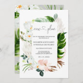 Tropenrosa Weiße Blüte | Verspätete Hochzeit Einladung (Vorne/Hinten)