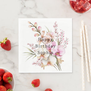 Tropenrosa Weiße Orchideen Blume Geburtstag Serviette