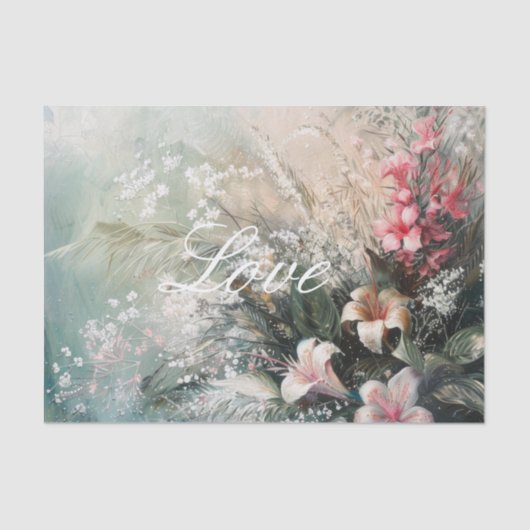 Tropenrosa Weißer Hibiskus Liebe Seidenpapier (Vorderseite)