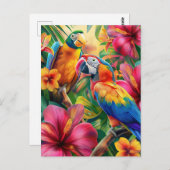 Tropenvögel und Blume Postkarte (Vorne/Hinten)