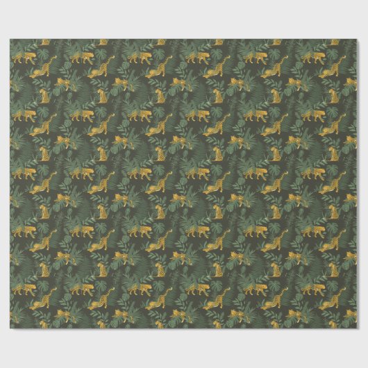 Tropenwaldleopard, dunkelgrünes Muster Geschenkpapier (Flach)
