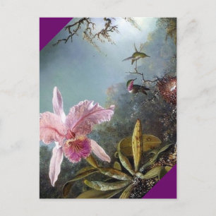 Tropenwaldmalerei der Hummingvogel-Orchideen-Blume Postkarte