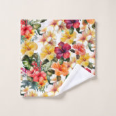 Tropenweißer Gelborange Hibiskus Badhandtuch Set (Waschlappen)
