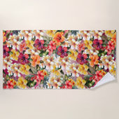 Tropenweißer Gelborange Hibiskus Strandtuch (Vorderseite)