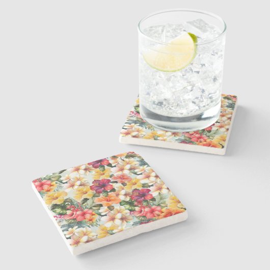 Tropenweißer Hibiskus Steinuntersetzer (Seitenansicht)