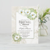 Tropenweißes Orchid-Brautparty Einladung (Stehend Vorderseite)