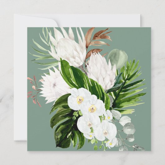 Tropenweißes und grünes Brautparty Einladung (Rückseite)