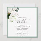 Tropenweißes und grünes Brautparty Einladung (Vorderseite)