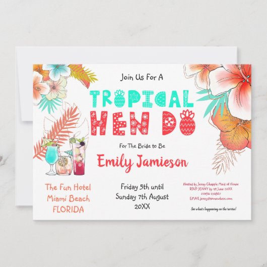 Tropenwochenende Ausflug Hen Do Party Einladung (Vorderseite)