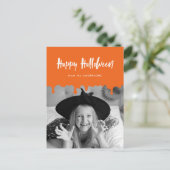 Tropfblut Orange Halloween-Foto Feiertagspostkarte (Stehend Vorderseite)