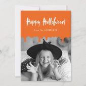 Tropfblut Orange Halloween Foto-Karte (Vorderseite)