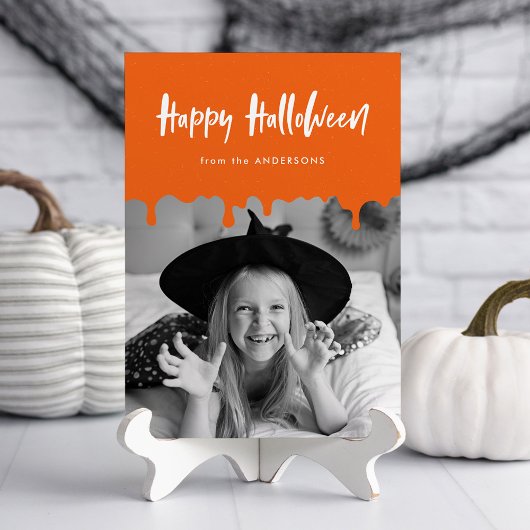 Tropfblut Orange Halloween Foto-Karte