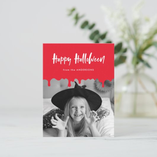 Tropfblutrotes Halloween-Foto Feiertagspostkarte (Stehend Vorderseite)