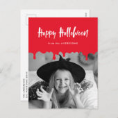Tropfblutrotes Halloween-Foto Feiertagspostkarte (Vorne/Hinten)