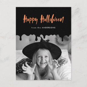 Tropfblutschwarz und Orangefarbenes Halloween-Foto Feiertagspostkarte
