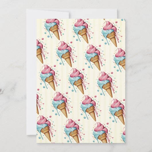 Tropfeis, gelbe Streifen Babydusche Einladung (Rückseite)