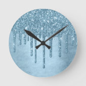 Tropfeis-Glitzer | Blaue Imitate Sparkle Metallic Runde Wanduhr (Vorderseite)