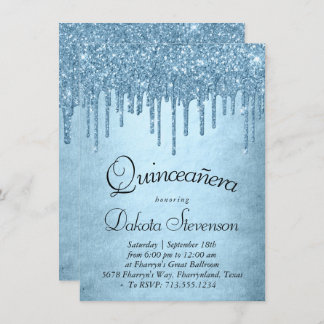 Tropfeis-Glitzer | Blue Sparkle Quinceanera Einladung