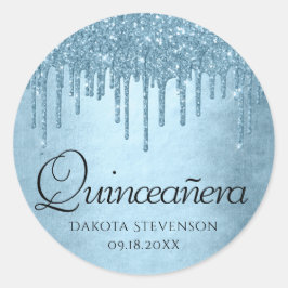 Tropfeis-Glitzer | Blue Sparkle Quinceanera Runder Aufkleber