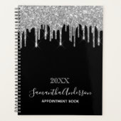 Tropfen 2025 für Schwarz-Silber-Glitzer Planer (Vorderseite)