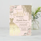 Tropfen aus Gold, Kleid, Blumencreme, süß 16 Einladung (Stehend Vorderseite)