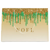 Tropfen aus Gold und grünem Glitzer Große Geschenktüte (Vorderseite)