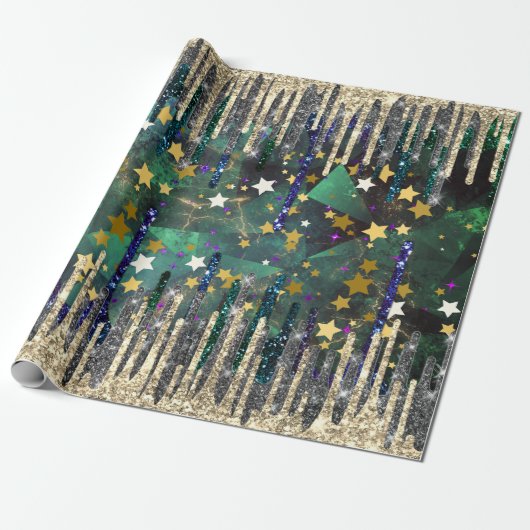 Tropfen aus goldfarbenem, türkisfarbenem Glitzer Geschenkpapier (Ungerollt)