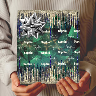 Tropfen aus goldfarbenem, türkisfarbenem Glitzer Geschenkpapier Set