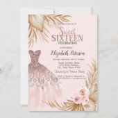 Tropfen aus hübschem Glitzer, Kleid, Pampas, Rosa Einladung (Vorderseite)