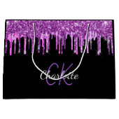 Tropfen aus lila Glitzer, schwarz-rosa Monogramm-F Große Geschenktüte (Vorderseite)