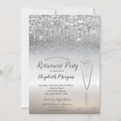 Tropfen aus Weinglas Silver Glitzer Bokeh Pensioni Einladung (Vorderseite)